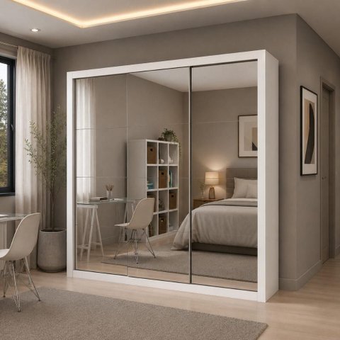 Guarda-Roupa Casal 3 Portas de Correr com Espelhos e 4 Gavetas 186cm Multimóveis CR35571 Branco