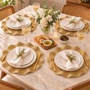 Ver imagem 5 de Conjunto 6 Sousplats Redondo 38,5cm Plástico Dourado Babado Wolff Lugar Americano Mesa Posta Pratos
