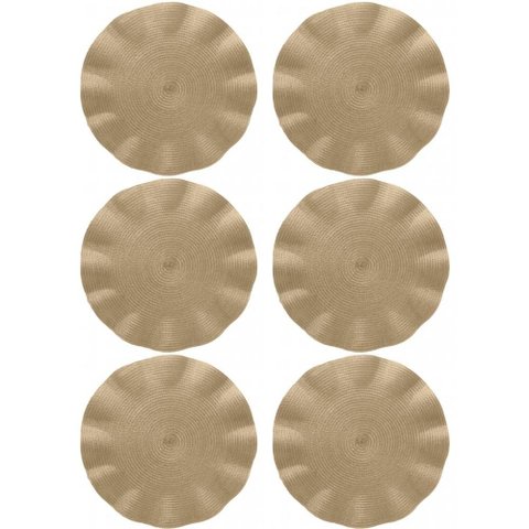 Conjunto 6 Sousplats Redondo 38,5cm Plástico Dourado Babado Wolff Lugar Americano Mesa Posta Pratos