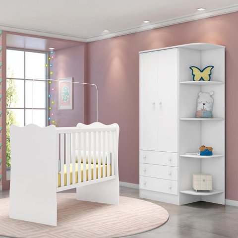 Conjunto Berço e Guarda Roupa 2 Portas Branco