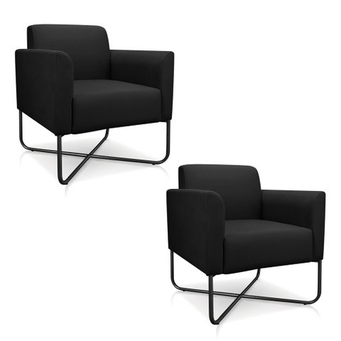 Kit 2 Poltronas Decorativas Base Industrial X Preta Maressa S07 Suede Preto - Ibiza