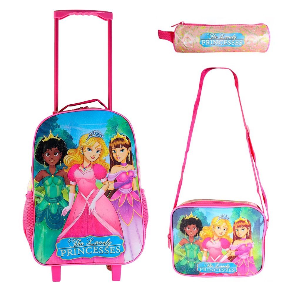 Kit Mochila Infantil Escolar Princesas 3 Peças Diversão