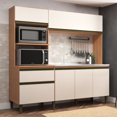 Cozinha Compacta Vitoria New 6 Portas 1 Gaveta Freijó/Off White - J Carvalho