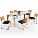 Ver imagem 1 de Mesa Capri 160cm Off White Com 6 Cadeiras Allana B05 Couríssimo Whisky Linho Chumbo - Lyam Decor Cap