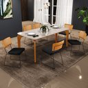 Ver imagem 2 de Mesa Capri 160cm Off White Com 6 Cadeiras Allana B05 Couríssimo Whisky Linho Chumbo - Lyam Decor Cap