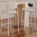 Ver imagem 6 de Kit 06 Banquetas Alta Bar Cozinha Sala de Jantar Aço Branco Kaira C01 Linho Areia Courino Café -