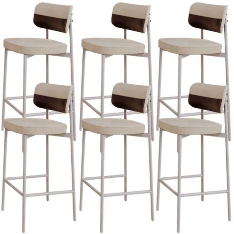Kit 06 Banquetas Alta Bar Cozinha Sala de Jantar Aço Branco Kaira C01 Linho Areia Courino Café -