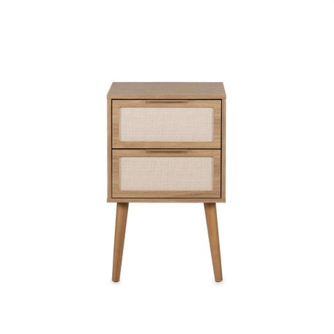 Mesa de Cabeceira Ivvie 2 Gavetas Tauari/dourado - Telinha Rattan