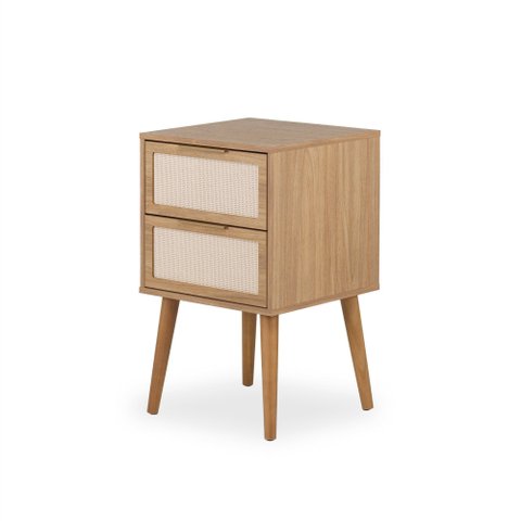 Mesa de Cabeceira Ivvie 2 Gavetas 100% MDF 2 Gavetas Tauari/Dourado - Telinha Rattan