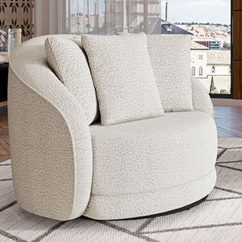 Poltrona Decorativa Base Giratória Galáxia com Almofadas Boucle Branco G45 - Gran Belo