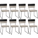 Ver imagem 1 de Kit 08 Cadeiras Decorativas Estofada Allana L02 Faixa Corano Preto Linho Bege - Lyam Decor