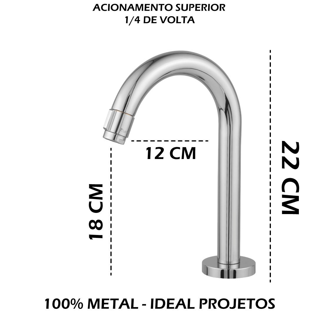 Torneira Banheiro Lavatório Metal Leão Metais 22cm Bica Alta c/ Kit Instalação Torneira Para Banheir - 3