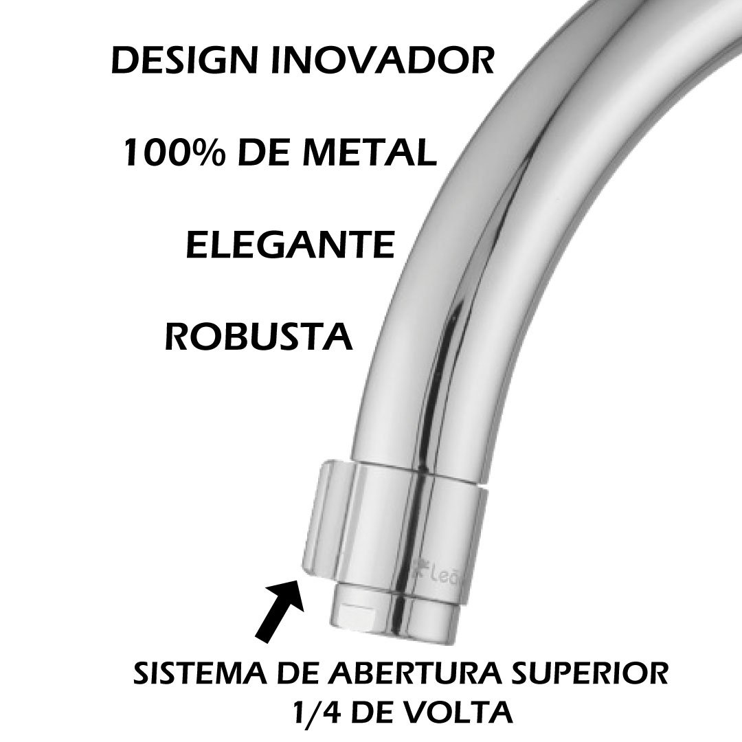 Torneira Banheiro Lavatório Metal Leão Metais 22cm Bica Alta c/ Kit Instalação Torneira Para Banheir - 2