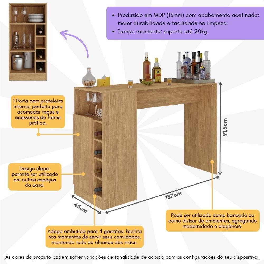 Bancada Balcão/Mesa de Cozinha com Adega Multimóveis MP2144 - 3