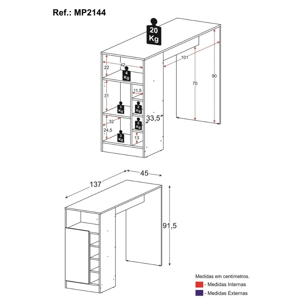 Bancada Balcão/Mesa de Cozinha com Adega Multimóveis MP2144 - 4