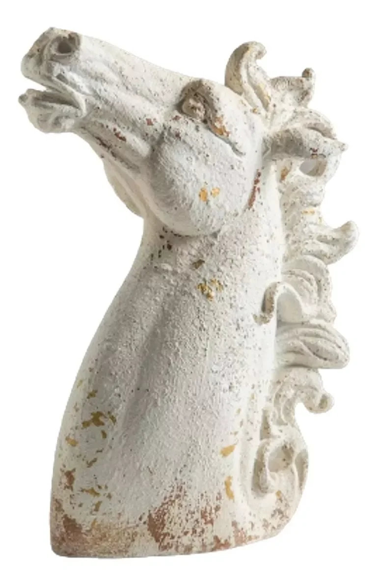 Escultura Cavalo Resina Enfeite Branco Vintage 54x44