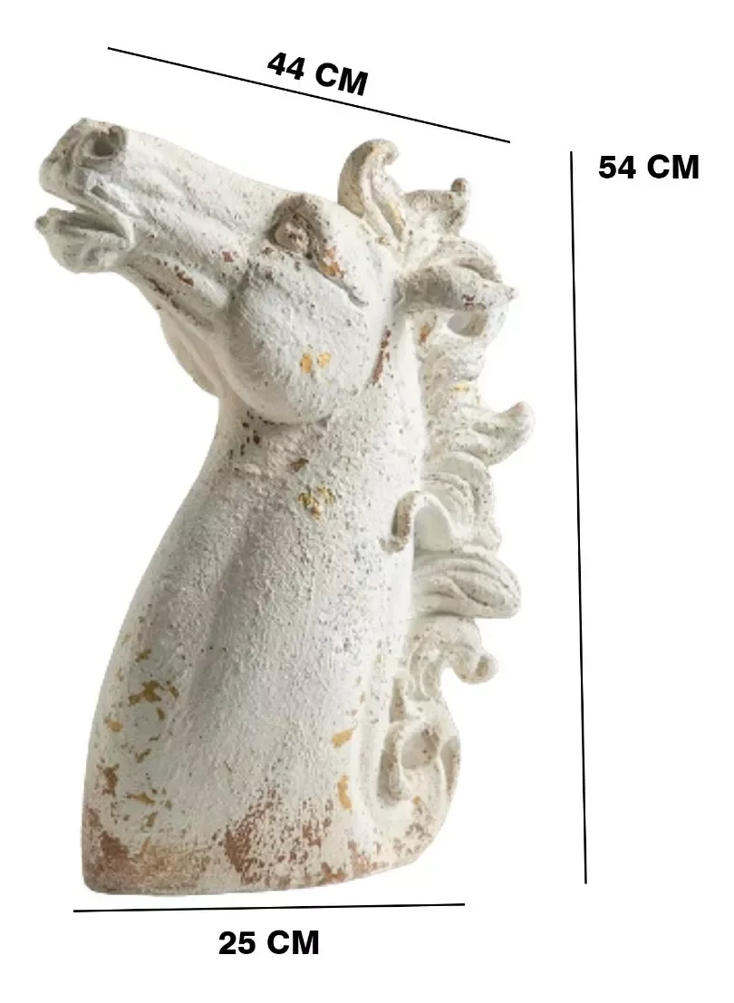 Escultura Cavalo Resina Enfeite Branco Vintage 54x44 - 3