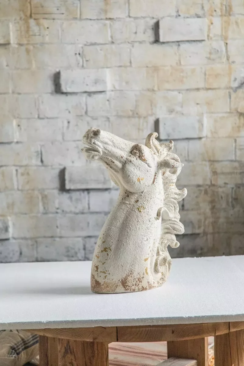 Escultura Cavalo Resina Enfeite Branco Vintage 54x44 - 2