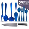 Kit Utensílios de Aço Inox Lovers Azul 9 Peças Gourmet Mix - 1