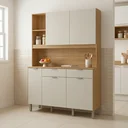 Ver imagem 1 de Cozinha Compacta 5 Portas 2 Gavetas 144,7cm Flora Bege Freijó/Soft Bege