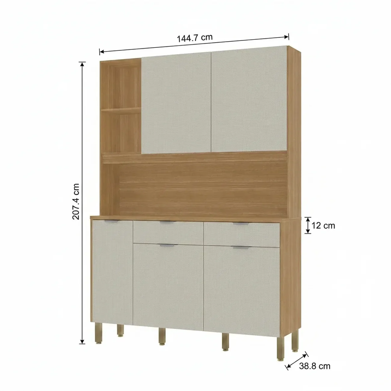 Ver imagem 3 de Cozinha Compacta 5 Portas 2 Gavetas 144,7cm Flora Bege Freijó/Soft Bege