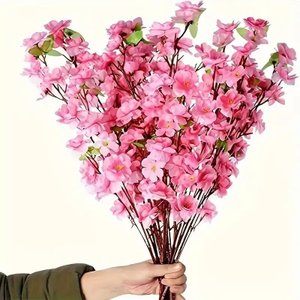 10 Ramos Galhos Flores Artificiais Cerejeiras Pessegueiro Rosa