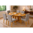 Ver imagem 1 de Conjunto de Mesa de Jantar Celeste 6 Lugares Tampo MDF Cadeiras Nara Estofadas Neblina 100cm Dj