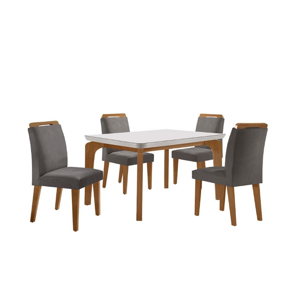 Conjunto Sala de Jantar Mesa Liz 120cm com Vidro Canto Copo e 4 Cadeiras Athenas Moderna - 2