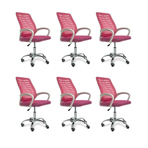 Cadeira de Escritório Oficial Esteirinha Mesh Ergonômica Giratória - Rosa - 6