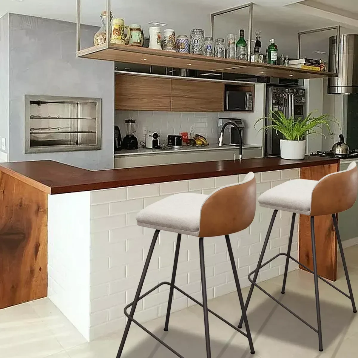 Ver imagem 1 de Kit 2 Banqueta Nobre Alta Balcão Cozinha Luxo Área Gourmet