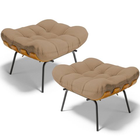 Kit 2 Puff's Decorativos Costela L02 Linho Bege Escuro - Lyam Decor