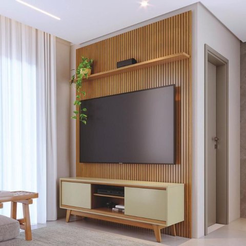 Conjunto Painel e Estante Emberstone Cumaru Opala