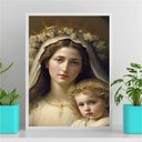 Ver imagem 1 de Quadro Virgem Maria Com Menino Jesus 45x34cm - com vidro:Madeira preta