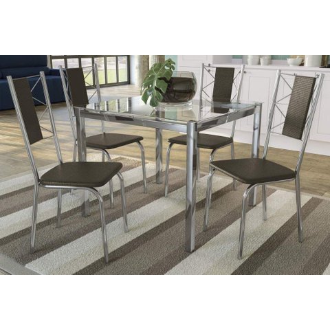 Conjunto Sala de Jantar Mesa com 4 Cadeiras Estofadas Cromado 795 Kappesberg Crome Cromado/marrom