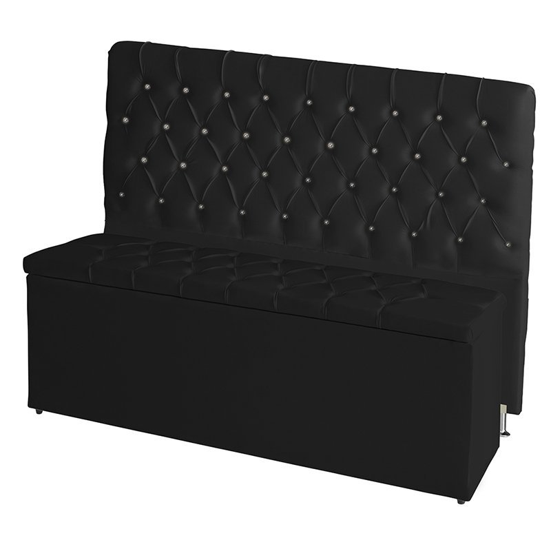 Kit De Quarto Cabeceira De Cama Box e Calçadeira Baú Bella Casal 140 cm Suede Botão Strass Preto Ec 