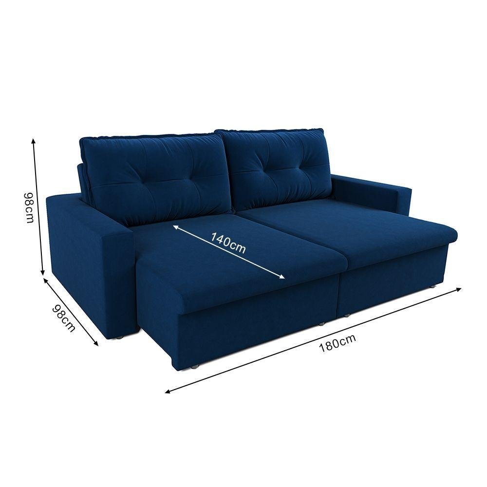 Sofá Deep Retrátil 3 Lugares Suede Azul Marinho 180cm Azul MadeiraMadeira
