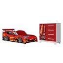 Ver imagem 1 de Conjunto Quarto Infantil Carros Vermelho Cama Solteiro e Cômoda MDF Criança Moderno Completo