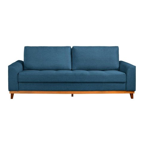 Sofá Living e Reclinável Jasmin Linho com Pés de Madeira Usb com Kit Usb Cor Azul 2164
