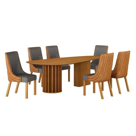 Conjunto Sala de Jantar Mesa Orgânica 200cm 6 Cadeiras Belle sem Tampo Vidro Cinamomo/Sintético Terr
