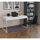 Ver imagem 1 de Mesa De Escritório Industrial Branca 137X53Cm Base Ferro Branco Com 1 Cadeira Preta