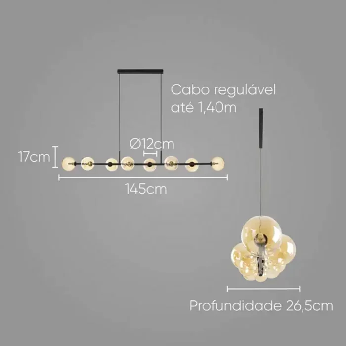 Pendente Orbit Preto 8 Esferas Studioluce - 2
