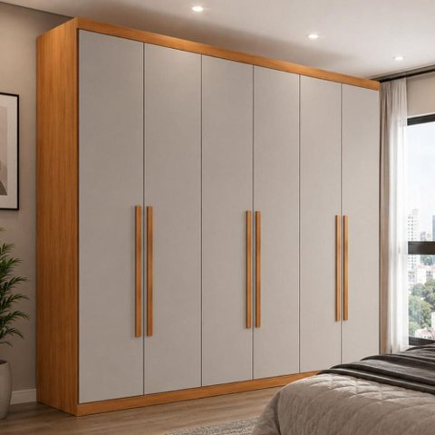 Guarda Roupa Casal CR35508 6 Portas de Bater 6 Gavetas MDF Laqueado Madeirado-Off White Multimóveis