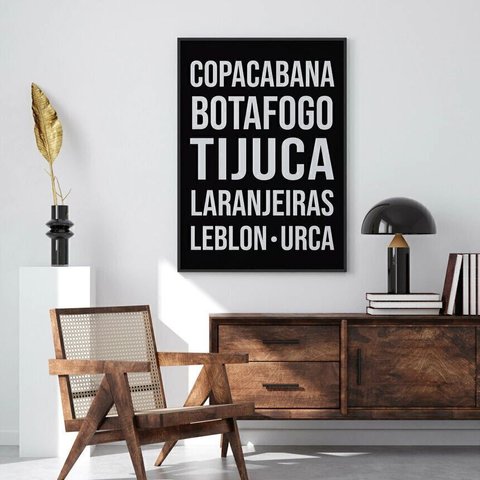 Quadro Decorativo Rio de Janeiro - Bairros 45x34cm:moldura Preta