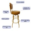 Ver imagem 2 de Kit 4 Banquetas Bar Bancada Média Altura 65cm Cor Dourado Fosco Giratória Encosto Estofado Assento C