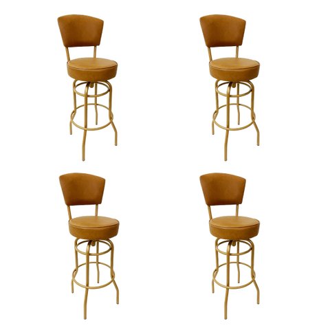 Kit 4 Banquetas Bar Bancada Média Altura 65cm Cor Dourado Fosco Giratória Encosto Estofado Assento C