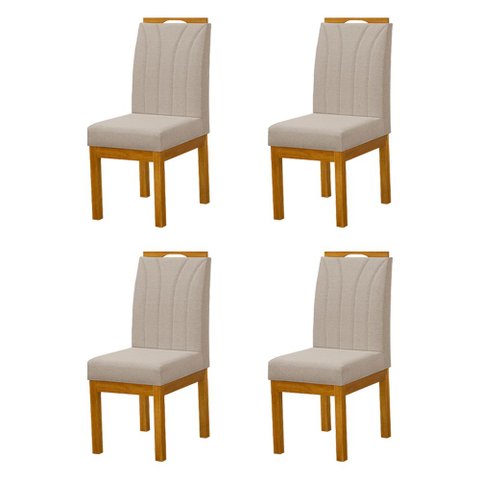 Kit 4 Cadeiras Blend Estofadas Pés Madeira Maciça Sala Jantar Moderna Premium Luxo Conforto - Bege