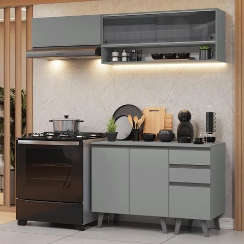 Armário de Cozinha Compacta 200cm Nice Madesa 14 Cinza