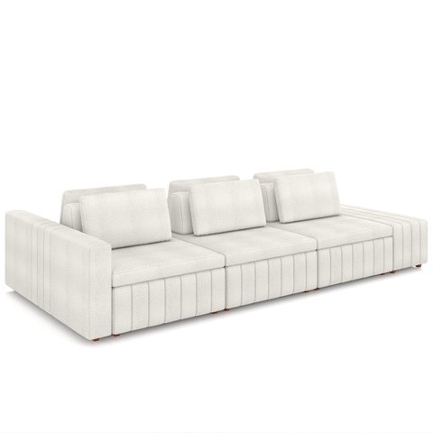 Sofá Ilha e Puff Sala Living 365cm Siesta M22 Bouclê Bege Claro - Mpozenato