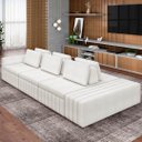 Ver imagem 2 de Sofá Ilha e Puff Sala Living 365cm Siesta M22 Bouclê Bege Claro - Mpozenato