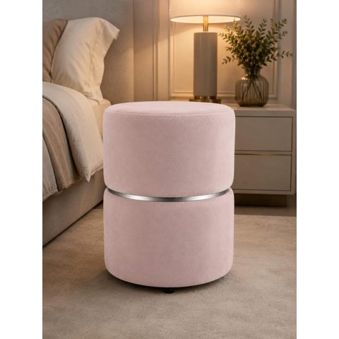 Puff com Cinta no Meio Prata Nude Rose Veludo - Let Móveis